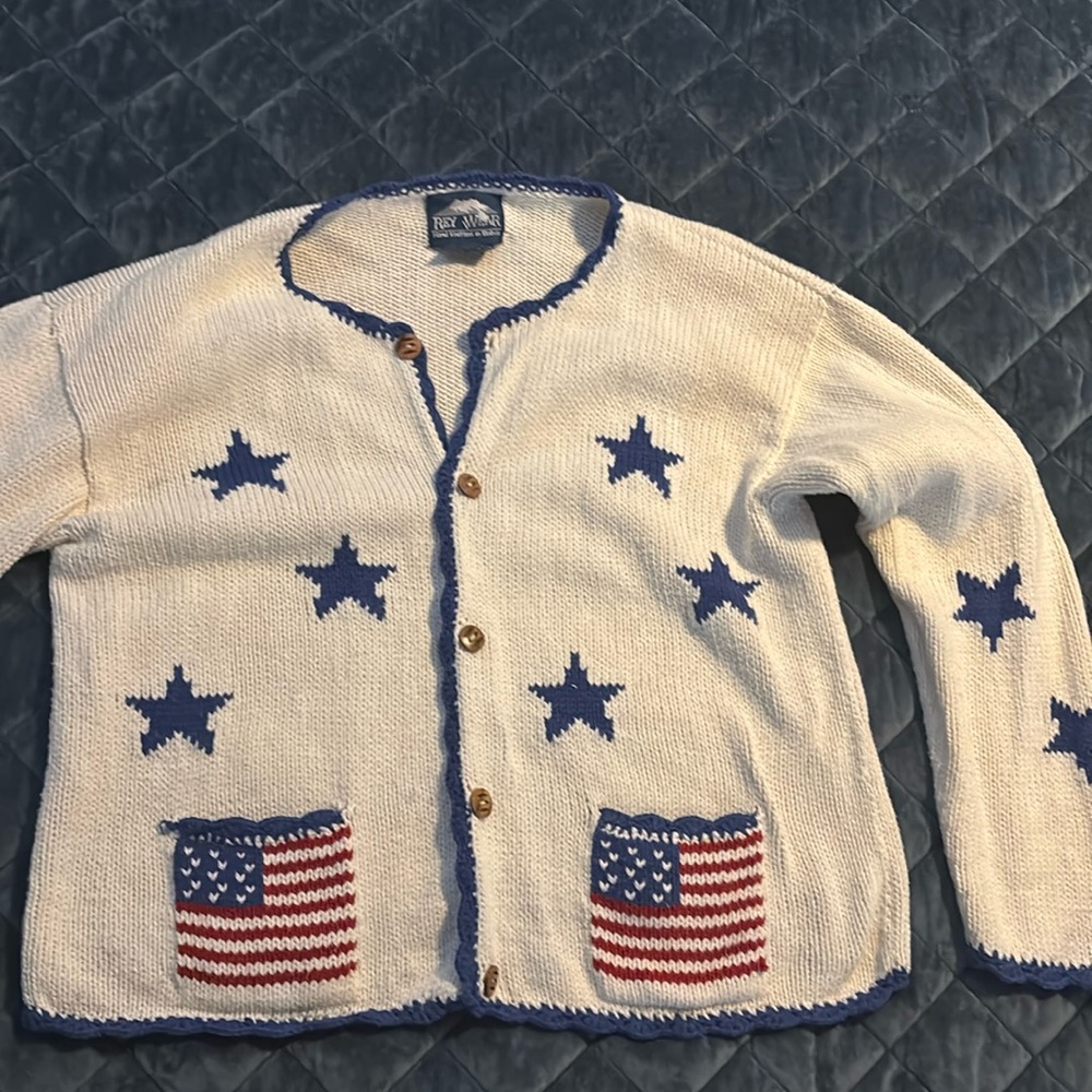 Vintage Rey Wear star spangled sweater hand knit in Bolivia 100% cotton size M/L